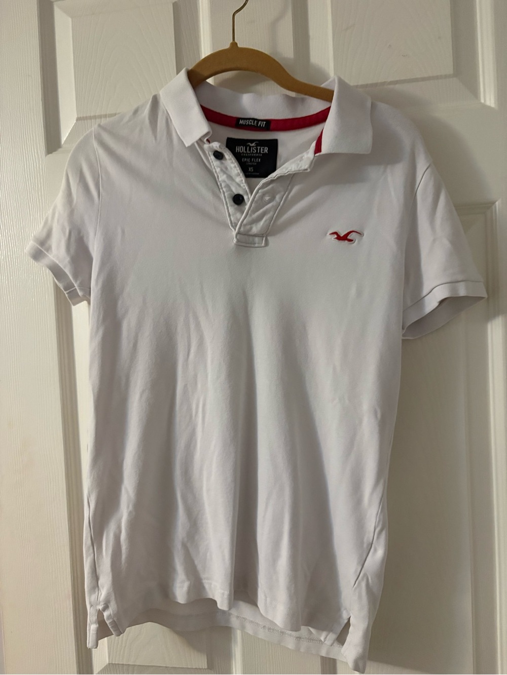 Hollister White Polo Shirt with Red Logo Trim